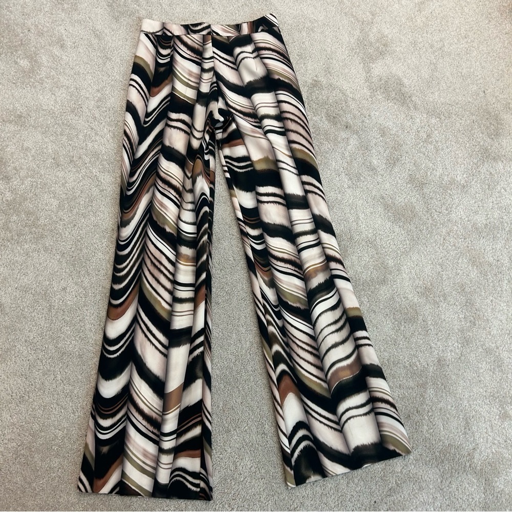 Zara black brown cream printed flared trouser pants Sz XS NWT - Picture 8 of 17